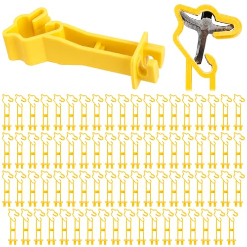 75 Pcs 4.7 inch Snap Fit T Post Insulators Reversed Extender Electric Fence Insulators Extended Snug Fitting T Post Electric Fence Wire Clips for Yard Agricultural Ranchers Farm (Yellow)