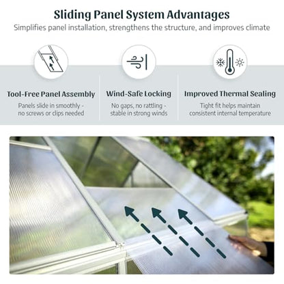 Canopia 6x8 Greenhouse Kit, Hobby Walk-In Twin-Wall UV Polycarbonate Heavy Duty Aluminum Frame, Lockable Door, Adjustable Roof Vent, Rain Gutters, Galvanized Steel Base, Mythos (Silver) - color: Silver, size: 6 Ft. x 8 Ft.
