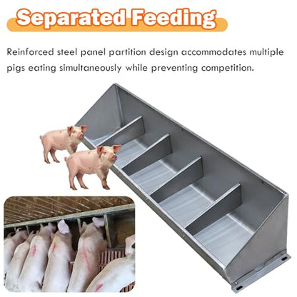 Livestock Feeder Trough with Sloped Opening for Easy Feeding, Separated Design for Pigs Calves Sheep - size: L 1.5m/4.9' 5 bit