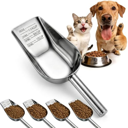 Mity rain Dog Food Scoop Stainless Steel with Long Handle, Precise Dog Food Measuring Cup 1.5, 1 1/4, 1, 3/4, 1/2 Cup, Pet Scoop for Cats, Rabbits, Animals, Metal Spoon for Dog Food Storage (1.5CUP) - size: 1.5CUP