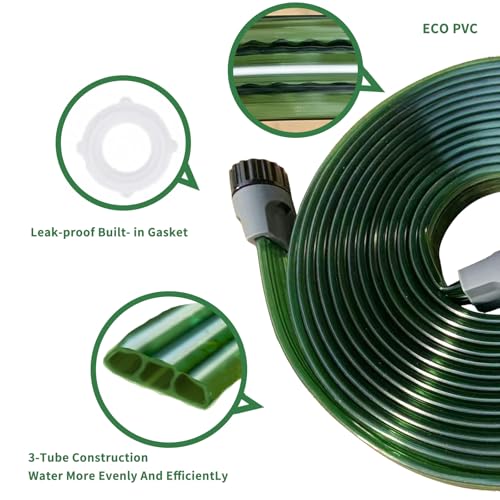 Watoo 2026 Sprinkler Hose & Soaker Hose for Yard - 150FT (50 * 3) Reinforced Flat Garden Hose with Holes, Heavy Duty No-Kink Lawn Irrigation Hose (Includes Stakes, High Pressure Spray) - size: 50FT*3(150ft)
