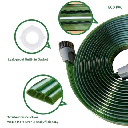 Watoo 2026 Sprinkler Hose & Soaker Hose for Yard - 150FT (50 * 3) Reinforced Flat Garden Hose with Holes, Heavy Duty No-Kink Lawn Irrigation Hose (Includes Stakes, High Pressure Spray) - size: 50FT*3(150ft)