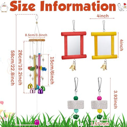 VioraWhite 9 Pcs Chicken Toys for Coop, Wind Chime, Chicken Mirror Toys with Bells, Beak Grinding Stones Swing Vegetable Net Bag, Vegetable Fruits Hanging Fork for Hens Bird Parrot