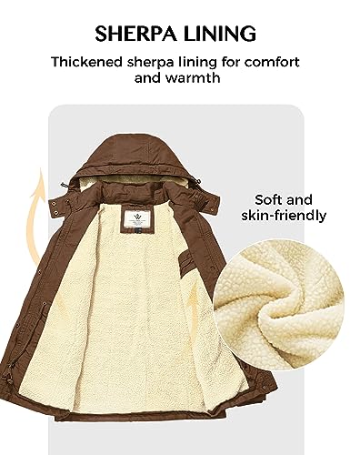 WenVen Women's Winter Warm Sherpa Lined Jacket Heavy Parka Coat with Hood - color: Brown, size: Medium