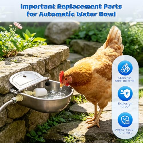 6.56ft Metal Water Hose for Automatic Livestock Waterer Replacement Parts | Includes 1/2" NPT to 3/4" GHT Flexible Water Pipe &1/2'' Float Valve Kit for Dog Water Bowl,Stock Tank