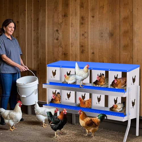 10 Compartment Chicken Nesting Box, Galvanized Steel Metal Laying Box with Removable Tray Roll-Out Egg Collection, Wall Mount Hen Roosting Box, Easy Egg Collection - color: Blue, size: 10 holes with legs