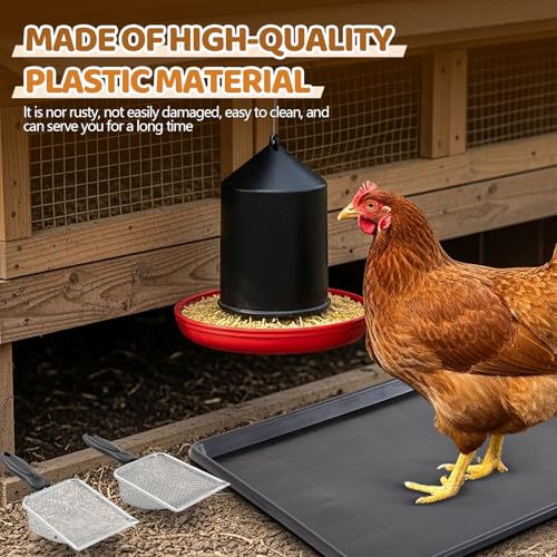 Mifoci 2 Pcs 35 x 23.6 Inch Chicken Poop Tray with 2 Pcs 3.8mm + 5mm Mesh Poop Scoopers, Large Crate Pan and Stainless Steel Coop Rake Shovel for Chicken Coop Accessories