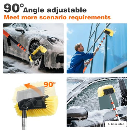 12FT Car Wash Brush with Long Handle, Car Cleaning Brush with 12" Soft Bristle and 12" Hard Bristle, 3-12Ft Telescopic Pole for Scratch-Free Cleaning Truck,RV, Boats,House Siding,Floors,Solar Panels - color: 12ft-orange