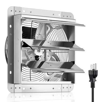 FOHERE 12 Inch Shutter Exhaust Fan Wall Mounted, High Speed 1450CFM, Aluminum with 1.65M Power Cord & Quiet Air Circulation, Vent Fan for Greenhouse, Attic, Shed, Garage, Shop, Commercial Use - size: 12 Inch