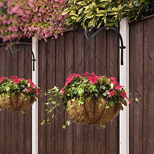AJART Hanging Plant Hanger Outdoor: 12-Inch Metal Bird Feeder Wall Hooks - 4 Pieces Black Plant Bracket Hook for Hanging Flower Baskets - size: 12 Inch, style: Plant Hooks