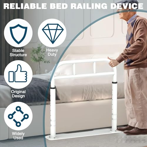 THOOUM Bed Rail for Elderly Adults Safety, Heavy Duty Bed Rail with 6 Adjutsable Heights, Bed Assist Rail for Seniors, Twin, Queen, King Size Bed (400 LBS Loading, White)