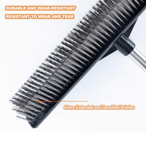 Heavy Duty Floor Scrub Brush Stainless Steel Wire Floor Scrubber with Long Handle Stiff Bristles Outdoor Push Broom for Cleaning Deck,Concrete,Patio,Boat,Moss Removal