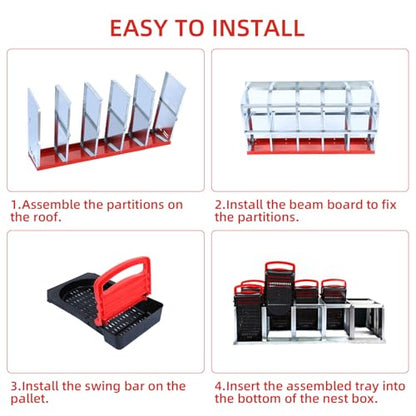 Chicken Nesting Boxes,10 Hole Metal Roll Away Eggs Laying Boxes with Ventilation Holes，Rustproof Plastic Tray & Keyhole Mounting, Cleanable Pull Out Nest Box for Hen & Duck, Red - color: Red, size: 10 holes