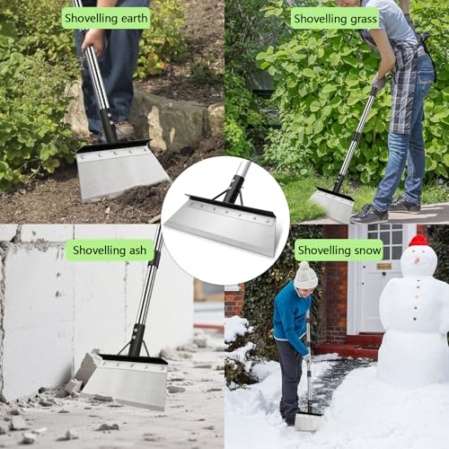 15 in Flat Shovel with 79" Adjustable Handle, Heavy Duty Floor Scraper Long Handle, Garden Shovel for Weeding, Lawn Edging, Snow Shovel Ice Scraper, Multifunctional Weed Remover Tool
