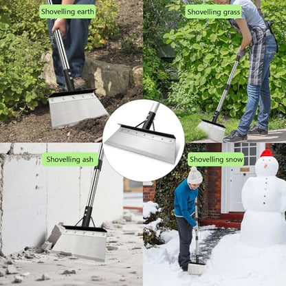 15 in Flat Shovel with 79" Adjustable Handle, Heavy Duty Floor Scraper Long Handle, Garden Shovel for Weeding, Lawn Edging, Snow Shovel Ice Scraper, Multifunctional Weed Remover Tool