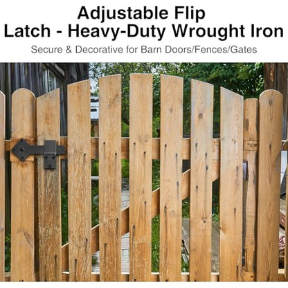 6" Door Flip Latch & Sliding Door Latch Gate Latch for Fence - Heavy Duty Solid Metal Rustic Hardware for Farm Gate, Shed, Cabinet, Sliding Doors - Extra Security & Privacy, Matte Black