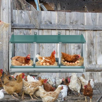 Chicken Metal Nesting Boxes, 3 Compartment Metal Nesting Box for Chicken, 3 Room Wall Mountable Nesting Boxes for Hens, Galvanized Steel Easy to Assemble - size: 16.3"L x 32.1"W x 15.4"H