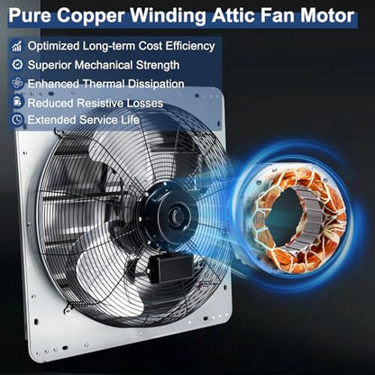 Criditpid 24 Inch Wall Mounted Shutter Exhaust Fan with ON/OFF Switch, High-Speed, Low-Noise Pure Copper Motor, Wall Exhaust Fan for Gable, Shed, Garage, Greenhouse, Kitchen, Attic, 4244 CFM, 1075 RPM - size: 24 Inch Exhaust Fan