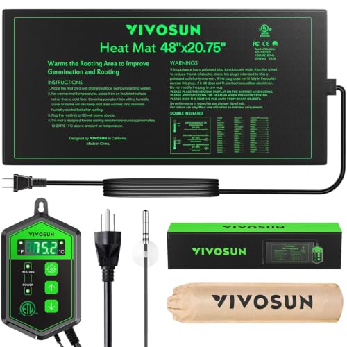 VIVOSUN 48" x 20.75" Seedling Heat Mat and Digital Thermostat Combo Set, UL & MET-Certified Warm Hydroponic Heating Pad for Germination, Indoor Gardening, Greenhouse - size: 48"x20.75"