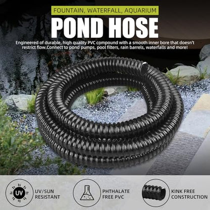 1 Inch Pond Tubing, 10ft Black Corrugated Flexible PVC Pond Hose with 4 Stainless Steel Hose Clamps, Kinkproof and Strong for Pond Pump Fountain Garden Waterfall. - size: 1" ID, style: 10 ft