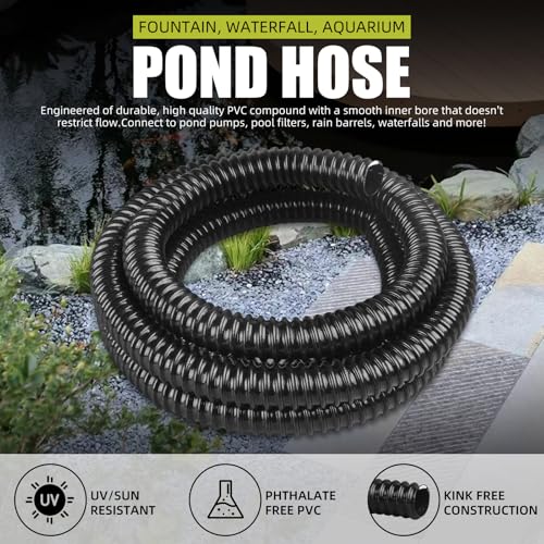 1-1/4 Inch Pond Tubing, 20ft Black Corrugated Flexible PVC Pond Hose with 4 Stainless Steel Hose Clamps, Kinkproof and Strong for Pond Pump Fountain Garden Waterfall. - size: 1-1/4" ID, style: 20 ft