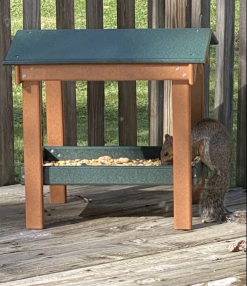 DutchCrafters Large Plastic Poly Covered Ground Feeder with Mesh Seed Tray, Platform Bird Feeder, Outdoor Ground Fly Through Bird Feeder - Amish Made in America (Dark Gray & Light Gray) - color: Dark Gray & Light Gray
