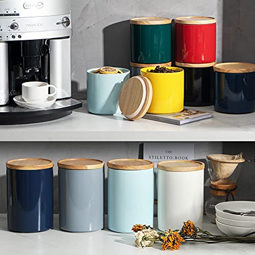 Sweejar Kitchen Canisters Ceramic Food Storage Jar, Stackable Containers with Airtight Seal Wooden Lid for Serving Coffee Bean, Flour, Tea, Spice and More - 39 Fl Oz (Jade) - color: Jade, style: 39 Fl Oz (5.2"x5.5")