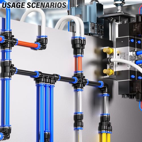 TAILONZ PNEUMATIC 1/4 Inch od Push to Connect Fittings Pneumatic Fittings Kit 10 Spliters+10 Elbows+10 tee+10 Straight (40 pcs) - color: Blue, size: 1/4"OD/40PCS