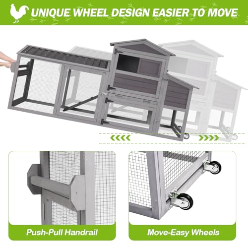 GUTINNEEN Chicken Coop 80in Mobile Chicken House with Run Portable Wooden Poultry Cage with Nesting Box Rabbit Hutch on Wheels,Movable