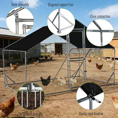 XCL Large Metal Chicken Coop, 6.5×10×6.5FT Walk-in Chicken Run, Spire Roof Poultry Cage with Waterproof Anti-UV Cover, Roosting Perch Outdoor Backyard Farm Enclosure for Duck Chicken (1-Unit Coop) - size: 118.0"L x 76.0"W x 78.0"H