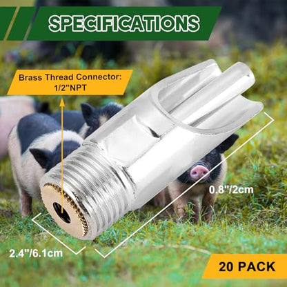 MAOPINER 20PCS Stainless Steel Pig Nipple Waterer, Automatic Pig Drinking Nipples, 1/2" NPT Water Valve for Piglets, Small Animals & Farm Livestock, Durable Farm Water Dispenser (20)