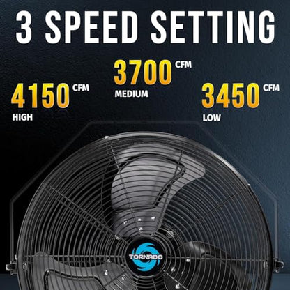Tornado 20-Inch High Velocity Wall Fan - Outdoor Rated, IPX4 Water-Resistant, 3-Speed, 4750 CFM - Industrial, Commercial & Residential Use, Perfect for Greenhouses, UL Safety Certified - size: 20 Inch