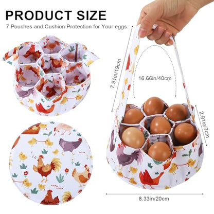 Egg Collecting Basket, Canvas Egg Basket for Gathering with 7 Pouches for Chicken, Duck, Goose, Bird, Various Poultry Collection (Cartoon Chicken Style 3) - style: Cartoon Chicken Style 3