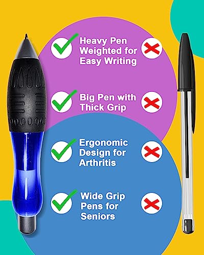 𝟯 𝗼𝘇 Fat 𝐇𝐞𝐚𝐯𝐲 𝐖𝐞𝐢𝐠𝐡𝐭𝐞𝐝 Pens for Arthritis Hands, Parkinson's, Carpal Tunnel, Hand Tremors Wide Grip, Thick Barrel, Easy to Hold Blue