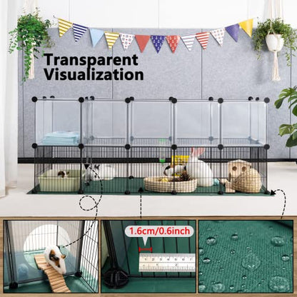 DINMO Small Animal Playpen with Oxford Mat, 24 inches Height, Pet Exercise Fence, Home Protector, Iron Mesh and Plastic Combination, Visualization, DIY, Games Hole Series, 60.2 x 24.8 x 24.8inch - style: Plastic and Metal Mesh Design