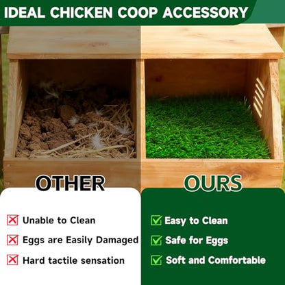 DRQ Chicken Nesting Pads, Washable Artificial Grass Nesting Pads for Chicken Coop, Soft Nesting Box Pads for Chickens & Nesting Boxes, 12"×12" (GreenGreen, 6pack)