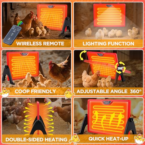 Chicken Coop Heater, Chicken Heater for Chicken Coop Accessories, Double Sided Brooder Plate for Chicks Timers and Thermostat, Chicken Heater for Coop, Chick Brooder Heating Plate UL-Compliant