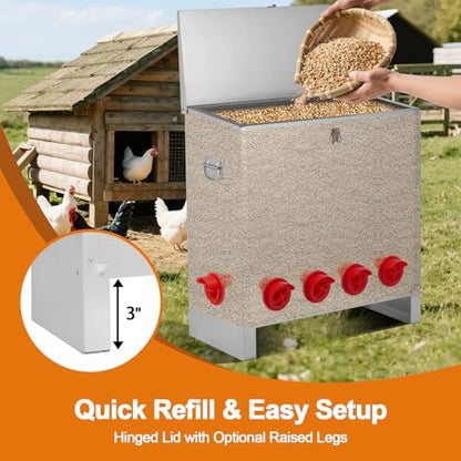 Automatic Chicken Feeder 85-120lbs Capacity, Galvanized Metal Poultry Feeding Equipment, Rainproof & Rodent Proof Large Chicken Food Dispenser for Backyard Coop & Farm Use (6 Ports) - style: 6 Ports(85-120LBS)