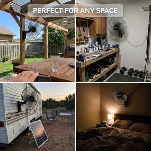 Solar Fans for Outside 16", Waterproof Wall Mounted Fan Indoor Outdoor, Oscillating Solar Powered Fan with Remote, 3 Speeds Quiet Porch Fan for Patio, Greenhouse, Garage, Barn