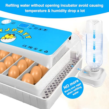 Incubators for Hatching Eggs 15-35 Eggs Incubator with Automatic Egg Turning and ℉Temperature Display LED Candler Poultry Incubator for Hatching Chicken Duck-Y (Blue)
