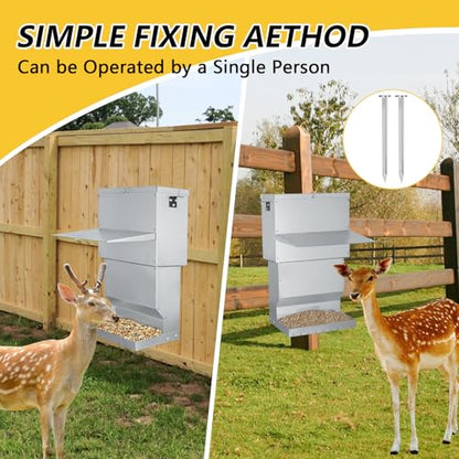 Hanging Deer Feeder,60 Pounds Waterproof Livestock Gravity Feeder Box with Lid,Galvanized Steel Deer Corn Feeder for Hunting