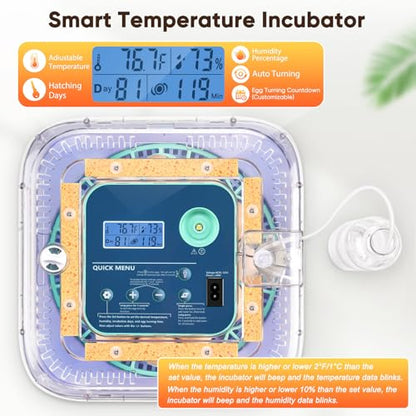 Incubators for Hatching Eggs with Digital Display, Chicken Incubator with Temp & Humidity Control, Auto Egg Turner, Auto Water Top-up, Egg Candler, Poultry Hatcher for Chicken Duck Goose Quail Eggs