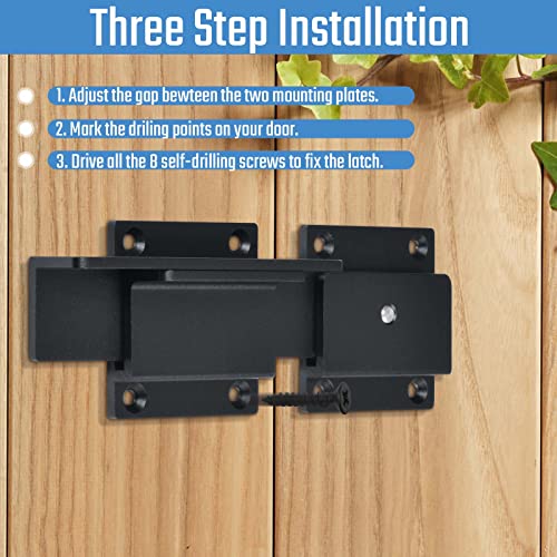 1Pack Flip Gate Latch Lock with Padlock Hole, 3.5mm Aluminum Alloy Door Latch for Outdoor Wooden Fence, Swing Open Gate, Double Gate, Barn Door, Shed, Vinyl Fence, Yard, Black
