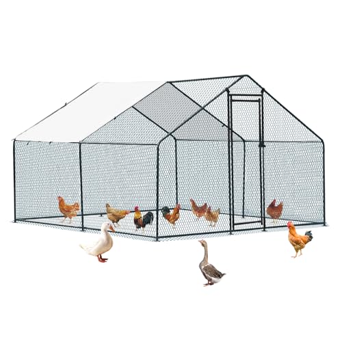 Outvita Chicken Coop, 10×10 FT Large Metal Chicken House, Poultry Habitat Cage with Waterproof Cover, Walk-in Chicken Run Pen for Small Animals Yard Farm Patio（Black Electrophoresis Process） - color: Black, size: 120.0"L x 120.0"W x 78.0"H