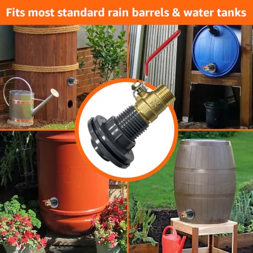 QTG Rain Barrel Spigot Kit 3/4" GHT Quarter Turn Ball Valve with Bulkhead Fitting, Brass Faucet & 32mm Hole Saw for Water Containers & Garden Rainwater Tanks (Brass) - color: 3/4"