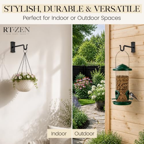 RTZEN Plant Hangers Outdoor or Indoor - Wrought Iron Metal Hanger Indoor Hook - Heavy Duty Wall Bracket Hooks for Hanging Plants Baskets Lanterns Bird Feeders - 2 Pack (Black Shepherds Hooks 7.5") - size: 7.5 Inch, style: Shepherds Hooks