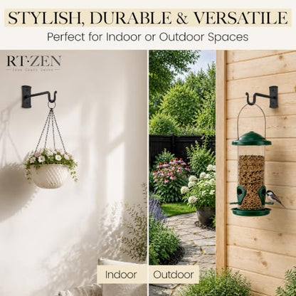 RTZEN Plant Hangers Outdoor or Indoor - Wrought Iron Metal Hanger Indoor Hook - Heavy Duty Wall Bracket Hooks for Hanging Plants Baskets Lanterns Bird Feeders - 2 Pack (Black Shepherds Hooks 7.5") - size: 7.5 Inch, style: Shepherds Hooks