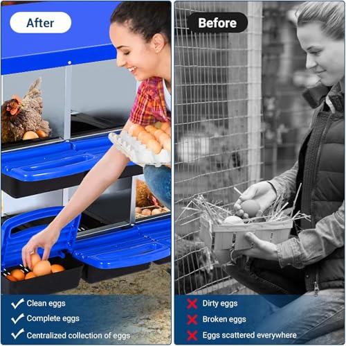 Chicken Nesting Box, 8 Hole 2 Layer Hen Nest Boxes, Roll-Away Egg Collection System with Ventilation Holes，Rustproof Plastic Tray & Keyhole Mounting, Chicken Laying Box - color: Blue, size: 8 holes