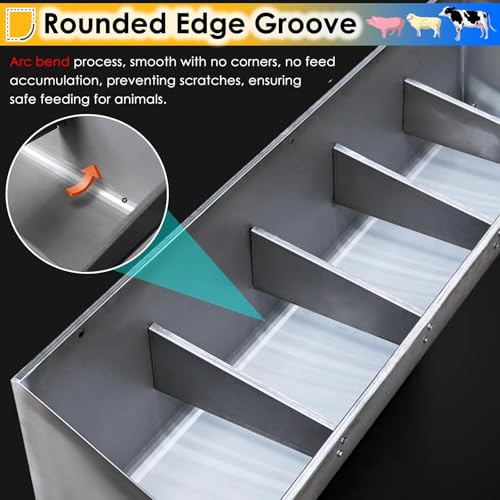 Hanging Heavy Duty Stainless Steel Livestock Feed Trough, 2-in-1 Sloped Opening Fence Feeder for Goats Pigs Sheep Cattle, Easy to Eat - size: 79 inch Long with 10 Bit