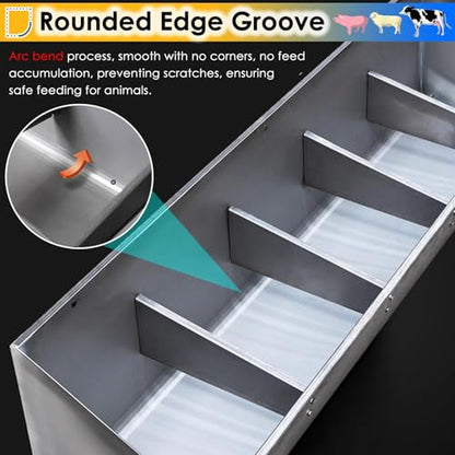 Hanging Heavy Duty Stainless Steel Livestock Feed Trough, 2-in-1 Sloped Opening Fence Feeder for Goats Pigs Sheep Cattle, Easy to Eat - size: 79 inch Long with 10 Bit